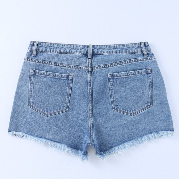 B235 Sky Blue High Rise Crossover Waist Denim Shorts - Picture 11 of 11